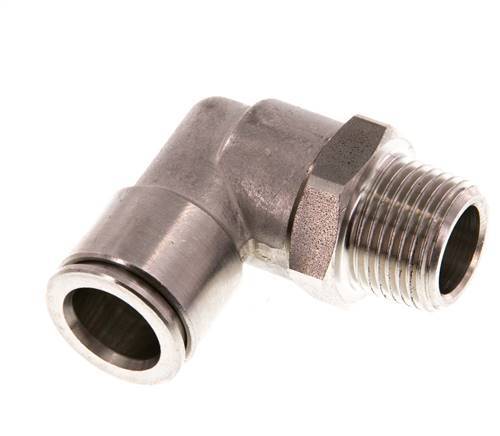12mm x R3/8'' 90deg Elbow Push-in Fitting with Male Threads Stainless Steel FKM Rotatable