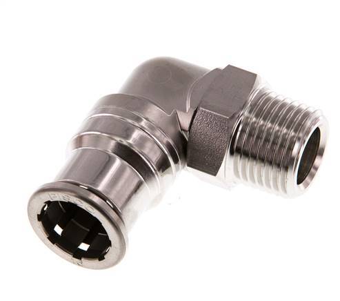 16mm x R1/2'' 90deg Elbow Push-in Fitting with Male Threads Stainless Steel FKM Rotatable