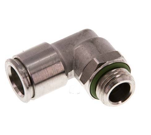 10mm x G1/4'' 90deg Elbow Push-in Fitting with Male Threads Stainless Steel FKM Rotatable