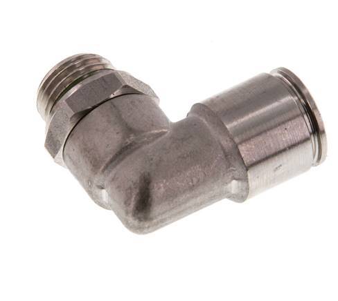 10mm x G1/4'' 90deg Elbow Push-in Fitting with Male Threads Stainless Steel FKM Rotatable