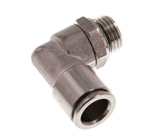 10mm x G1/4'' 90deg Elbow Push-in Fitting with Male Threads Stainless Steel FKM Rotatable