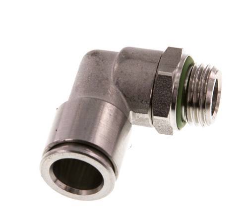 10mm x G1/4'' 90deg Elbow Push-in Fitting with Male Threads Stainless Steel FKM Rotatable