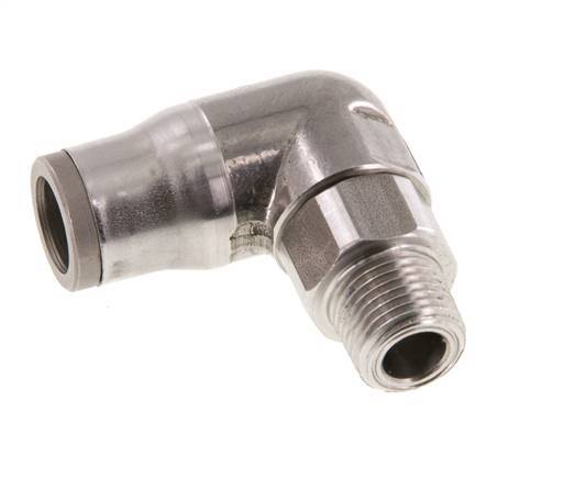 8mm x 1/8'' NPT 90deg Elbow Push-in Fitting with Male Threads Stainless Steel FKM Rotatable