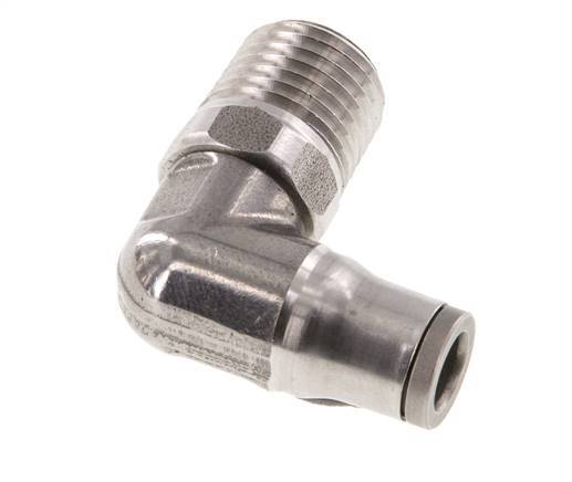 6mm x 1/4'' NPT 90deg Elbow Push-in Fitting with Male Threads Stainless Steel FKM Rotatable