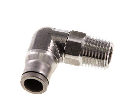 8mm x 1/4'' NPT 90deg Elbow Push-in Fitting with Male Threads Stainless Steel FKM Rotatable