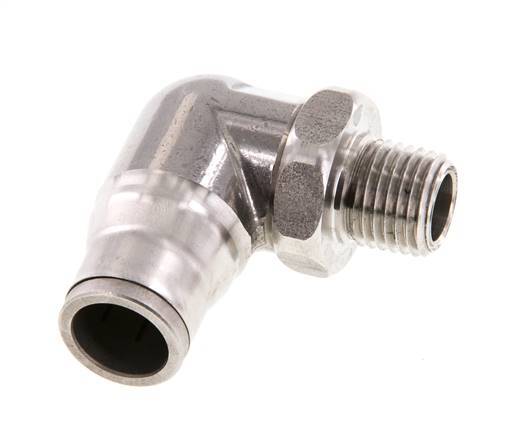 12mm x 1/4'' NPT 90deg Elbow Push-in Fitting with Male Threads Stainless Steel FKM Rotatable