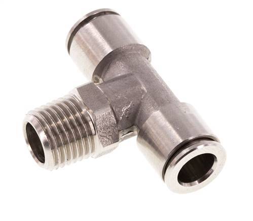 8mm x R1/4'' Inline Tee Push-in Fitting with Male Threads Stainless Steel FKM Rotatable