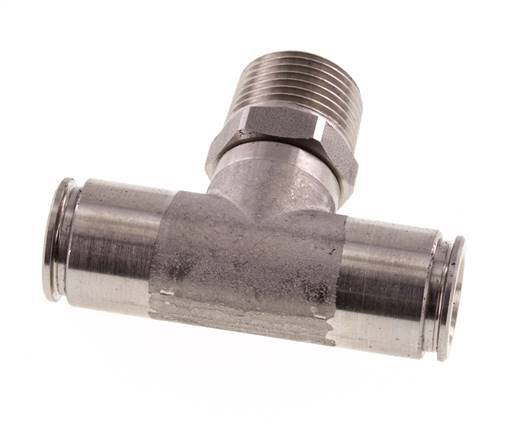 10mm x R3/8'' Inline Tee Push-in Fitting with Male Threads Stainless Steel FKM Rotatable