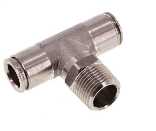 10mm x R3/8'' Inline Tee Push-in Fitting with Male Threads Stainless Steel FKM Rotatable