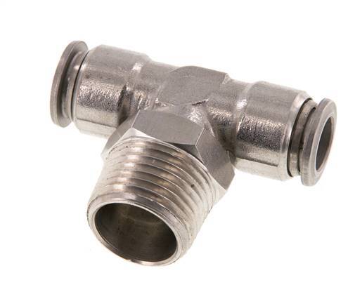 10mm x R1/2'' Inline Tee Push-in Fitting with Male Threads Stainless Steel FKM Rotatable