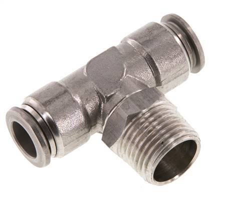 12mm x R1/2'' Inline Tee Push-in Fitting with Male Threads Stainless Steel FKM Rotatable