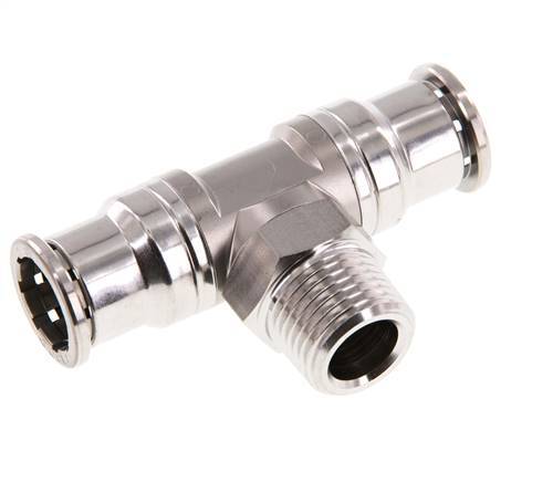 16mm x R1/2'' Inline Tee Push-in Fitting with Male Threads Stainless Steel FKM Rotatable