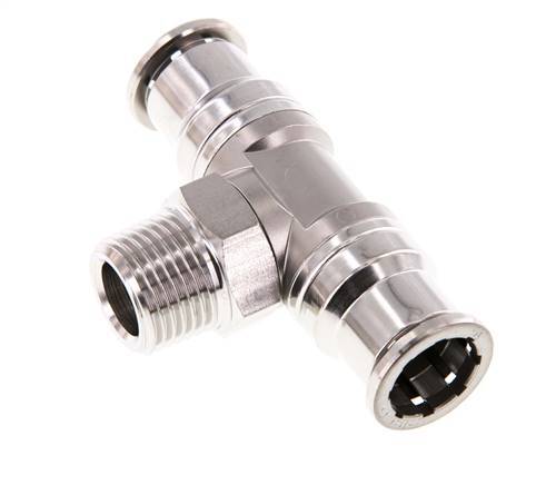 16mm x R1/2'' Inline Tee Push-in Fitting with Male Threads Stainless Steel FKM Rotatable