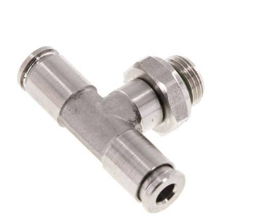 4mm x G1/8'' Inline Tee Push-in Fitting with Male Threads Stainless Steel FKM FDA Rotatable