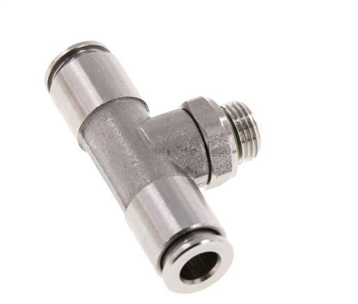 6mm x G1/8'' Inline Tee Push-in Fitting with Male Threads Stainless Steel FKM FDA Rotatable