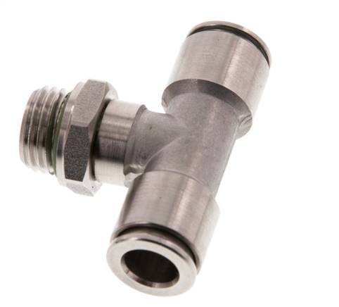 8mm x G1/4'' Inline Tee Push-in Fitting with Male Threads Stainless Steel FKM FDA Rotatable