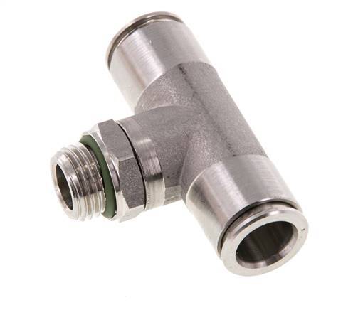 10mm x G1/4'' Inline Tee Push-in Fitting with Male Threads Stainless Steel FKM FDA Rotatable