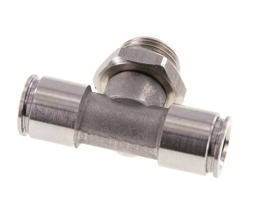 10mm x G3/8'' Inline Tee Push-in Fitting with Male Threads Stainless Steel FKM FDA Rotatable