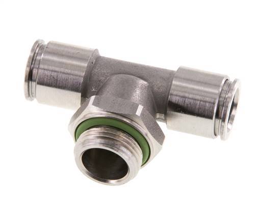 10mm x G3/8'' Inline Tee Push-in Fitting with Male Threads Stainless Steel FKM FDA Rotatable