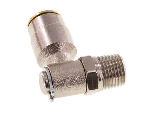 6mm x M 10 x 1 (conical) 90deg Elbow Push-in Fitting with Male Threads Brass NBR RotatableHigh Pressure