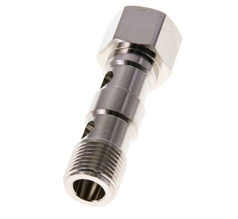 2-way nickel-plated Brass Banjo Bolt with G1/2'' Male and Female Threads L62.5mm