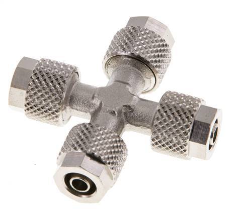6x4 Nickel plated Brass Cross Push-on Fitting