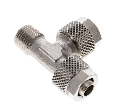 8x6 & R1/8'' Nickel Plated Brass Right Angle Tee Push-on Fitting with Male Threads [2 Pieces]