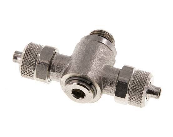 6x4 & G1/8'' Nickel plated Brass Tee Push-on Fitting with Male Threads Rotatable Inner Hexagon