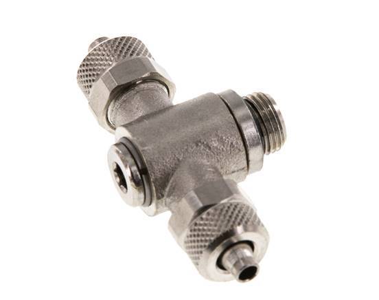 6x4 & G1/8'' Nickel plated Brass Tee Push-on Fitting with Male Threads Rotatable Inner Hexagon