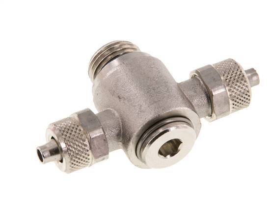 6x4 & G1/4'' Nickel plated Brass Tee Push-on Fitting with Male Threads Rotatable Inner Hexagon