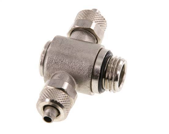 6x4 & G1/4'' Nickel plated Brass Tee Push-on Fitting with Male Threads Rotatable Inner Hexagon