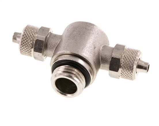6x4 & G1/4'' Nickel plated Brass Tee Push-on Fitting with Male Threads Rotatable Inner Hexagon