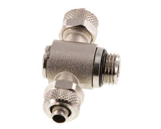 8x6 & G1/4'' Nickel plated Brass Tee Push-on Fitting with Male Threads Rotatable Inner Hexagon