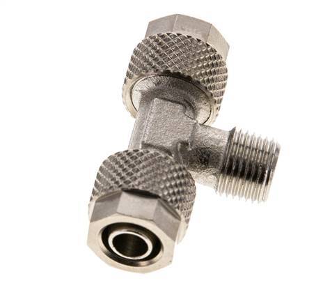 8x6 & R1/8'' Nickel plated Brass Tee Push-on Fitting with Male Threads [2 Pieces]