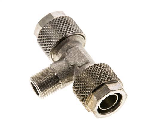 10x8 & R1/8'' Nickel plated Brass Tee Push-on Fitting with Male Threads [2 Pieces]