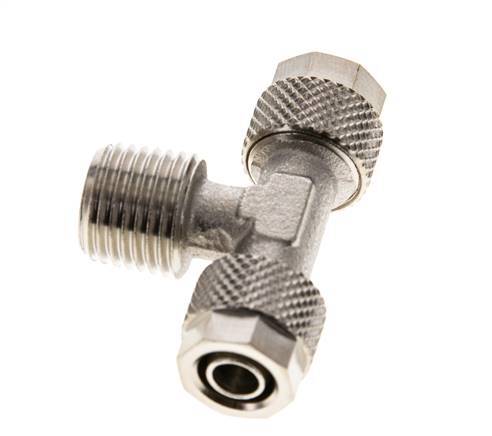 8x6 & R1/4'' Nickel plated Brass Tee Push-on Fitting with Male Threads [2 Pieces]