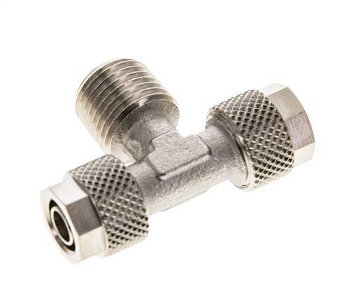 8x6 & R1/4'' Nickel plated Brass Tee Push-on Fitting with Male Threads [2 Pieces]