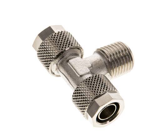 10x8 & R1/4'' Nickel plated Brass Tee Push-on Fitting with Male Threads [2 Pieces]