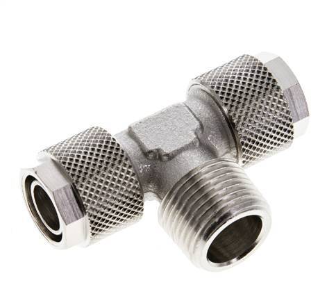 12x10 & R3/8'' Nickel plated Brass Tee Push-on Fitting with Male Threads