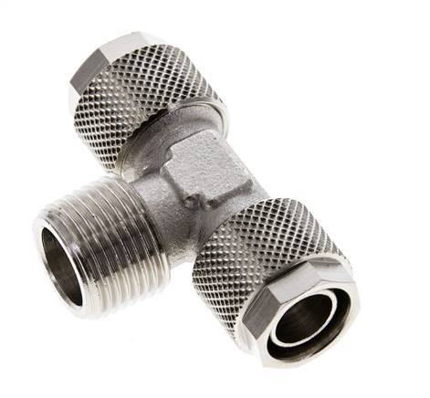 12x10 & R3/8'' Nickel plated Brass Tee Push-on Fitting with Male Threads