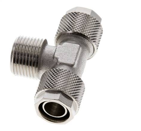 12x10 & R3/8'' Nickel plated Brass Tee Push-on Fitting with Male Threads