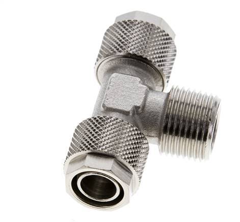 12x10 & R3/8'' Nickel plated Brass Tee Push-on Fitting with Male Threads