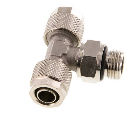 10x8 & G1/4'' Nickel plated Brass Tee Push-on Fitting with Male Threads Rotatable