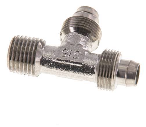 10x8 & R1/4'' Stainless Steel 1.4305 Right Angle Tee Push-on Fitting with Male Threads
