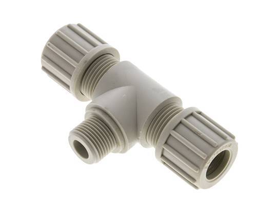 Comp Fitting T 14x12mm & G3/8'' PVDF T-Shape Tee Compression Fitting with Male Thread ...