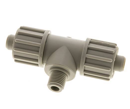 16x10mm & G1/4'' PP T-Shape Tee Compression Fitting with Male Threads 10 bar PVC and PA