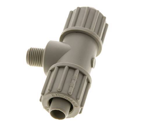 16x10mm & G1/4'' PP T-Shape Tee Compression Fitting with Male Threads 10 bar PVC and PA