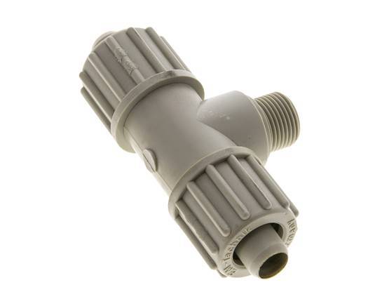 16x10mm & G3/8'' PP T-Shape Tee Compression Fitting with Male Threads 10 bar PVC and PA