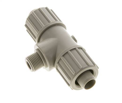 20x13mm & G3/8'' PP T-Shape Tee Compression Fitting with Male Threads 10 bar PVC and PA