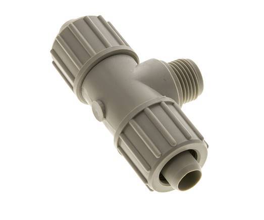 20x13mm & G1/2'' PP T-Shape Tee Compression Fitting with Male Threads 10 bar PVC and PA